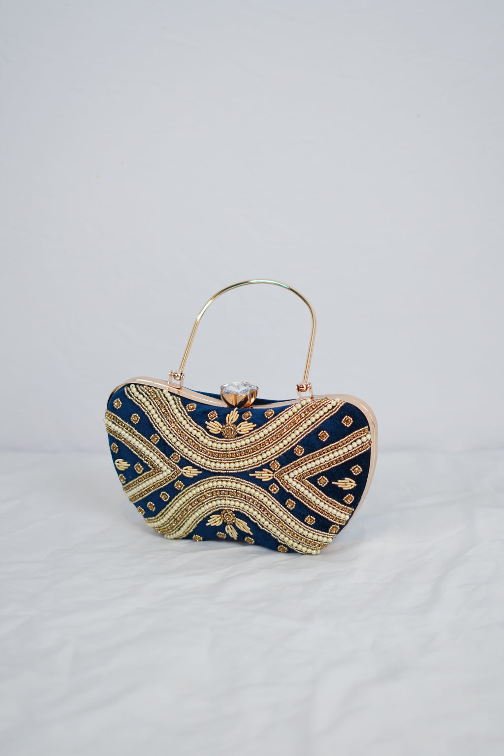 Navy Blue & Gold Embroidered Handbag