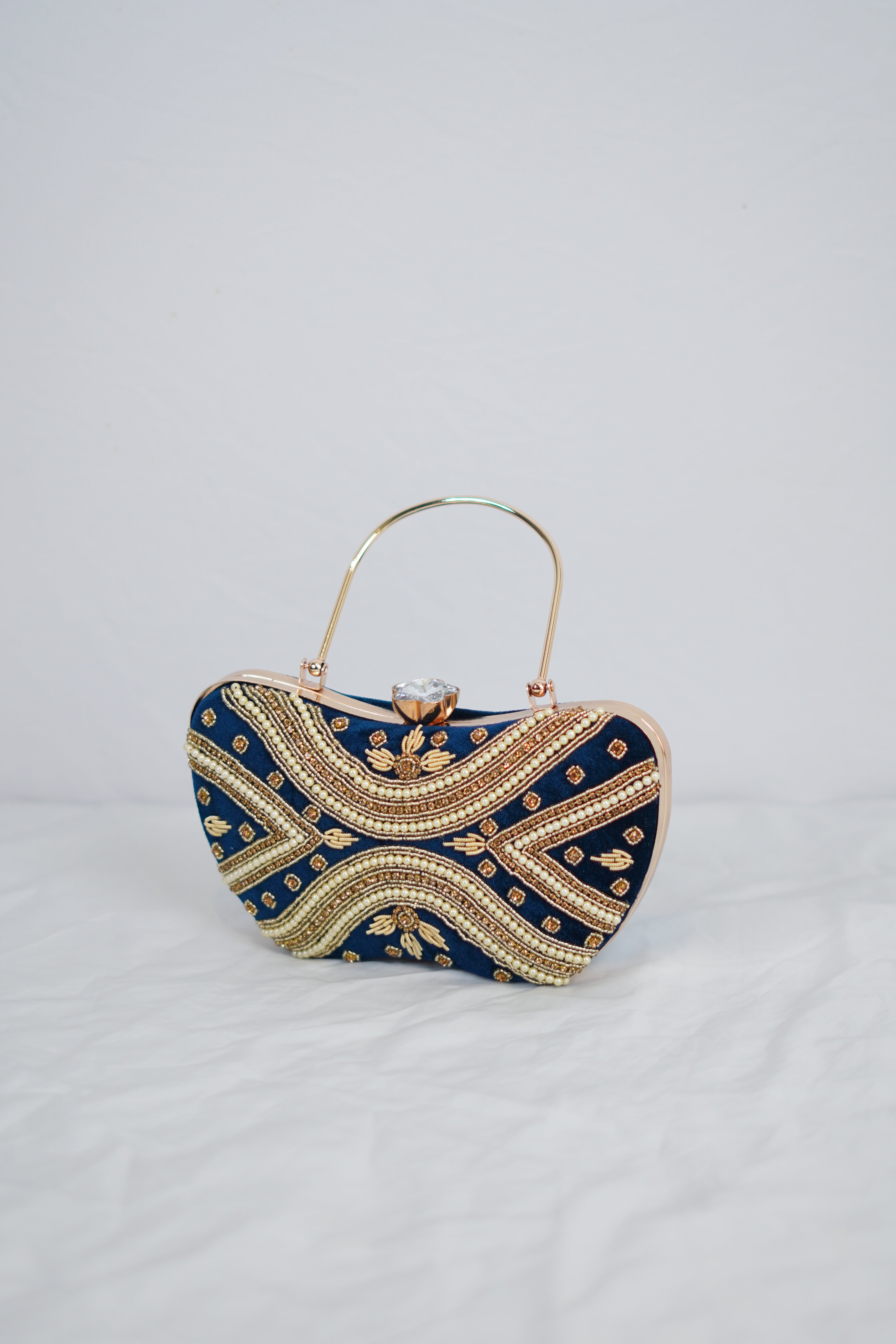 Navy Blue & Gold Embroidered Handbag