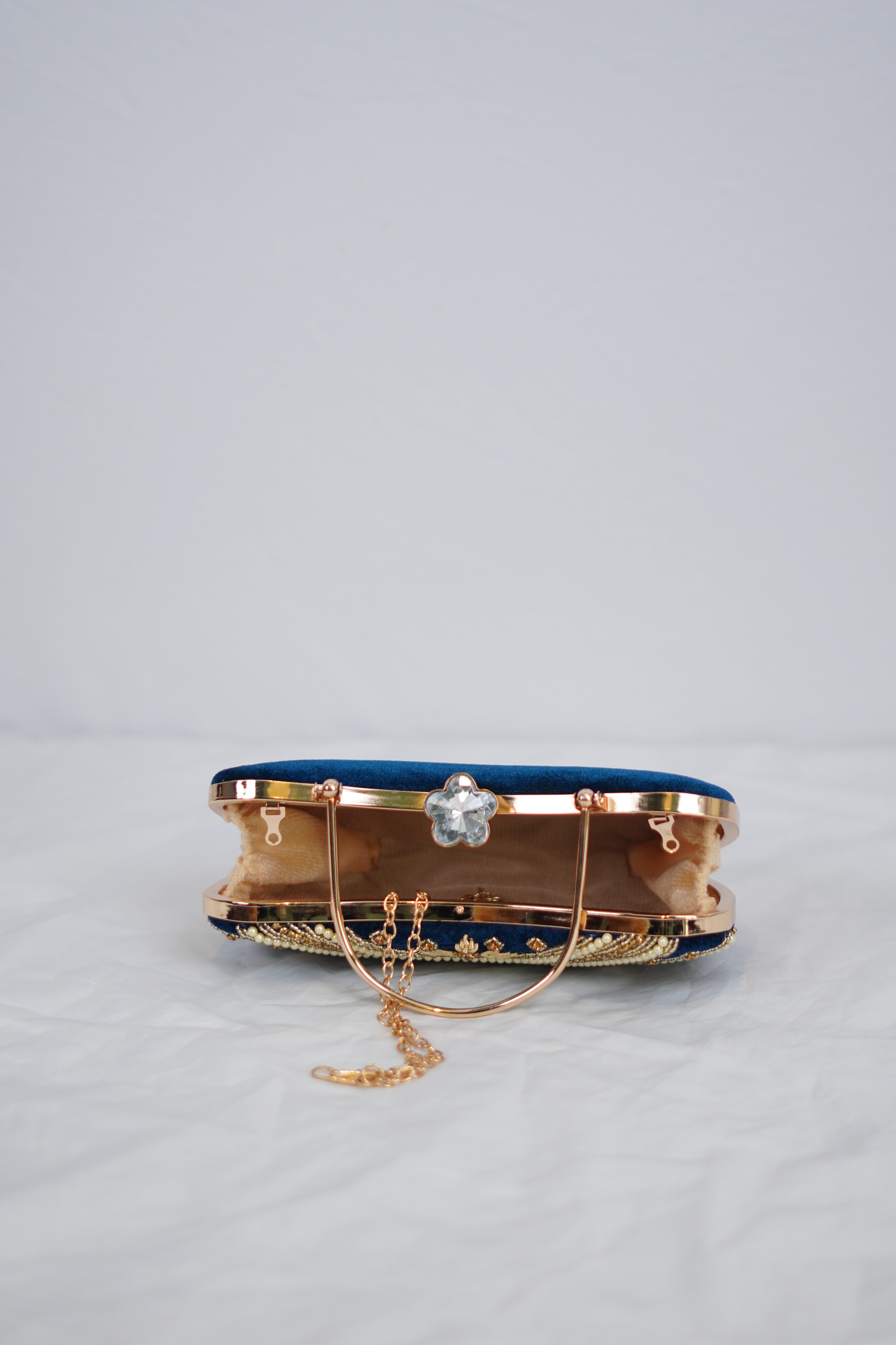 Navy Blue & Gold Embroidered Handbag