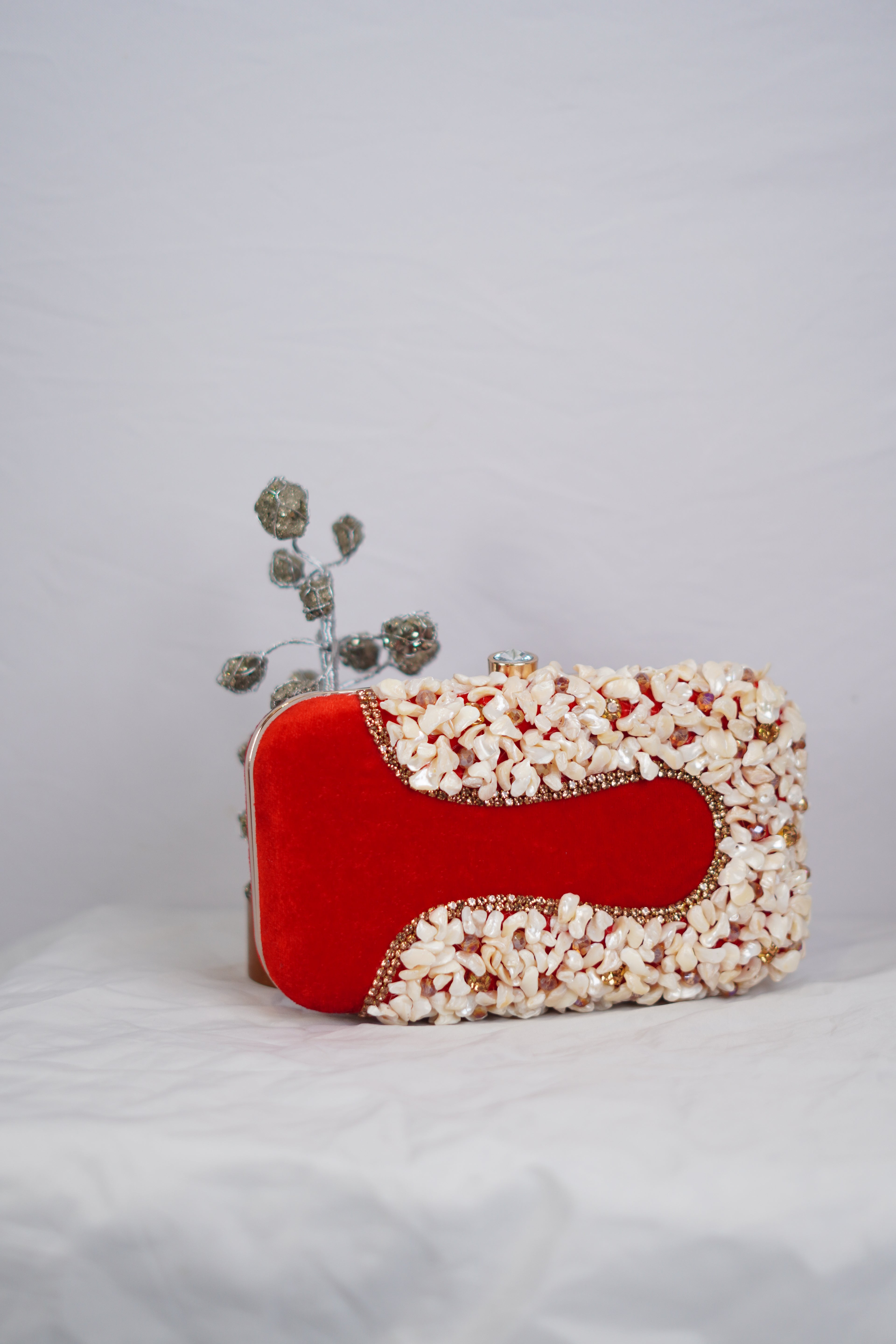 Red Velvet & Pearl Shell Clutch