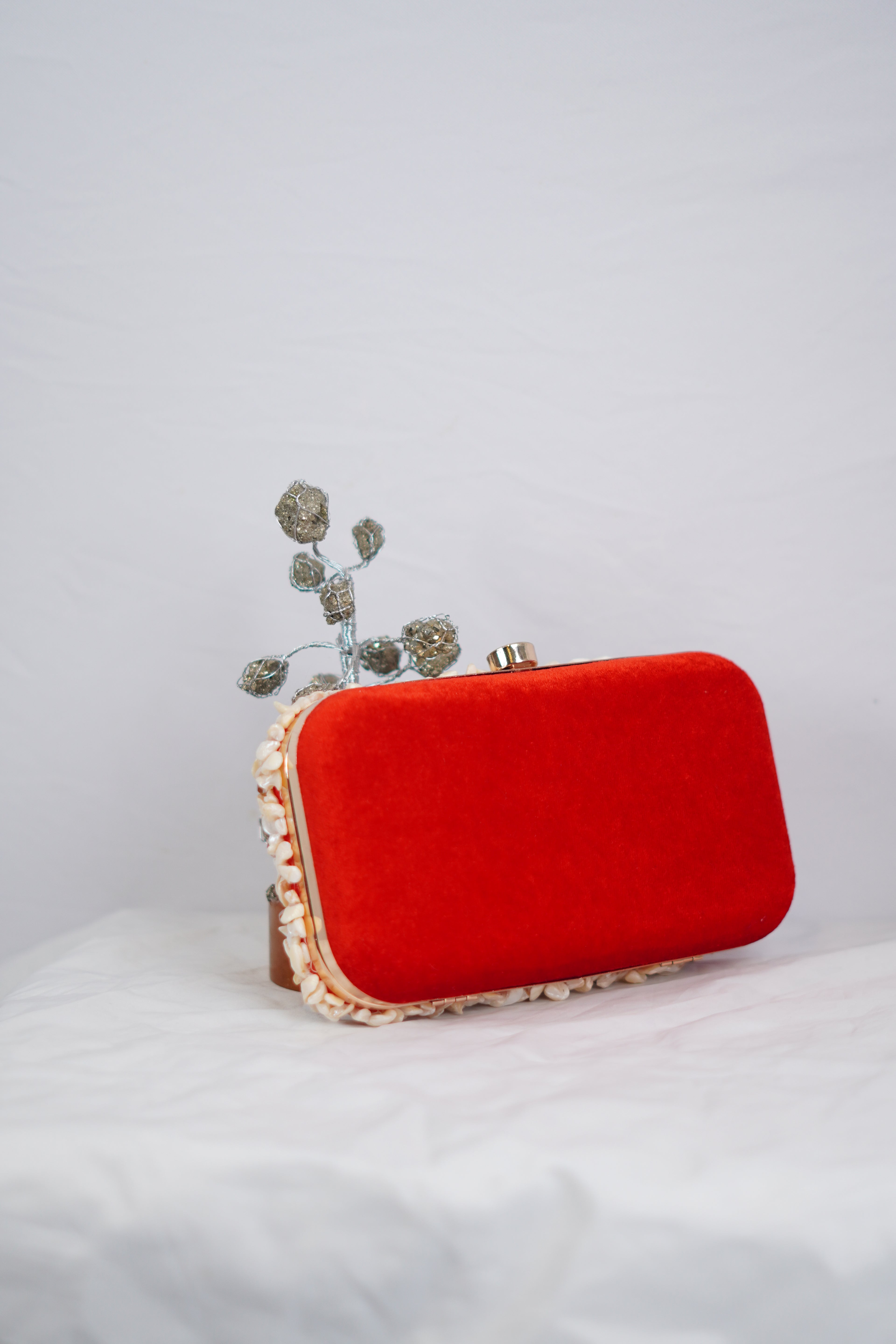 Red Velvet & Pearl Shell Clutch