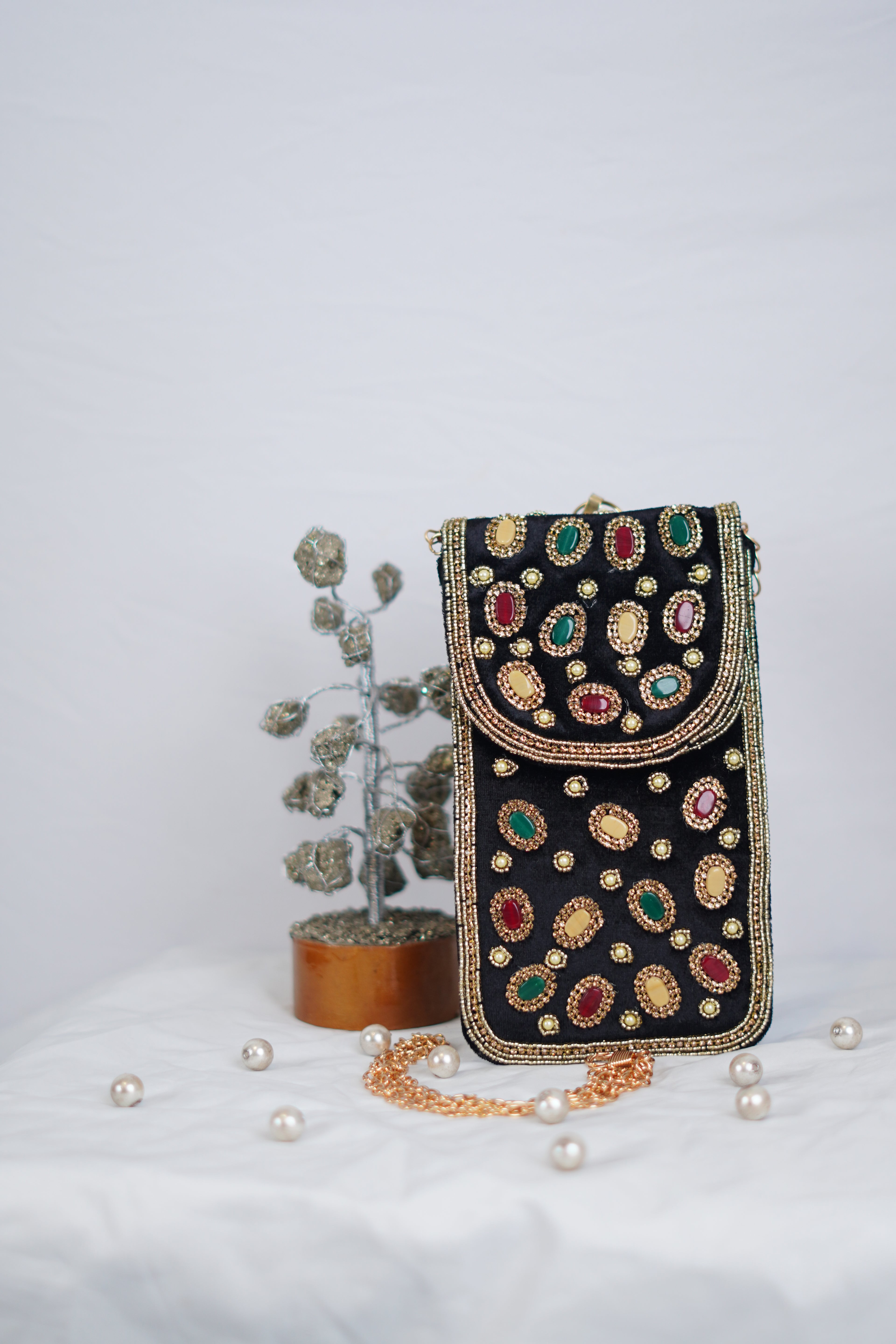 Multi color Stone Studded Mobile Pouch