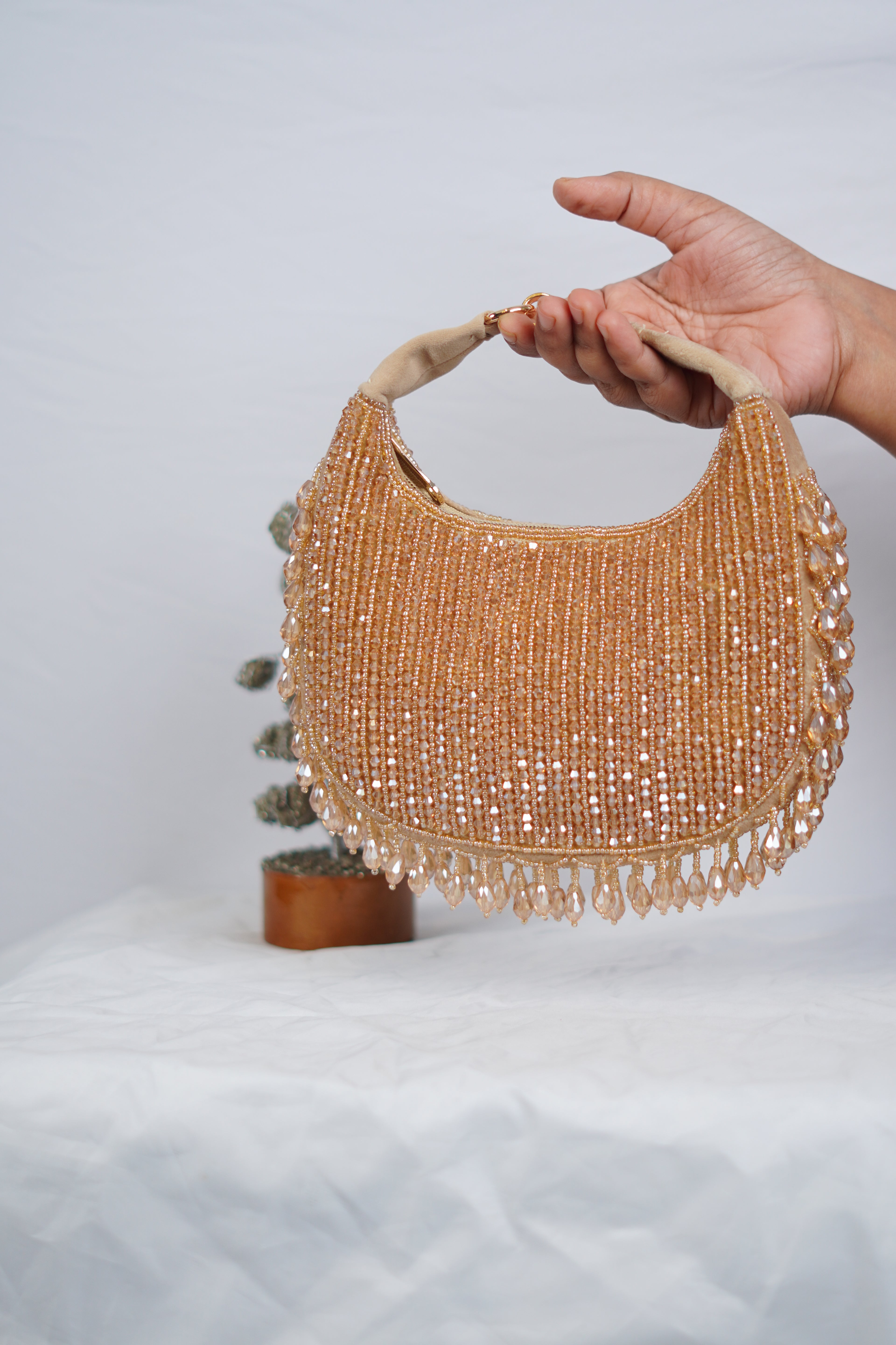 Golden Beaded Handbag with tassels