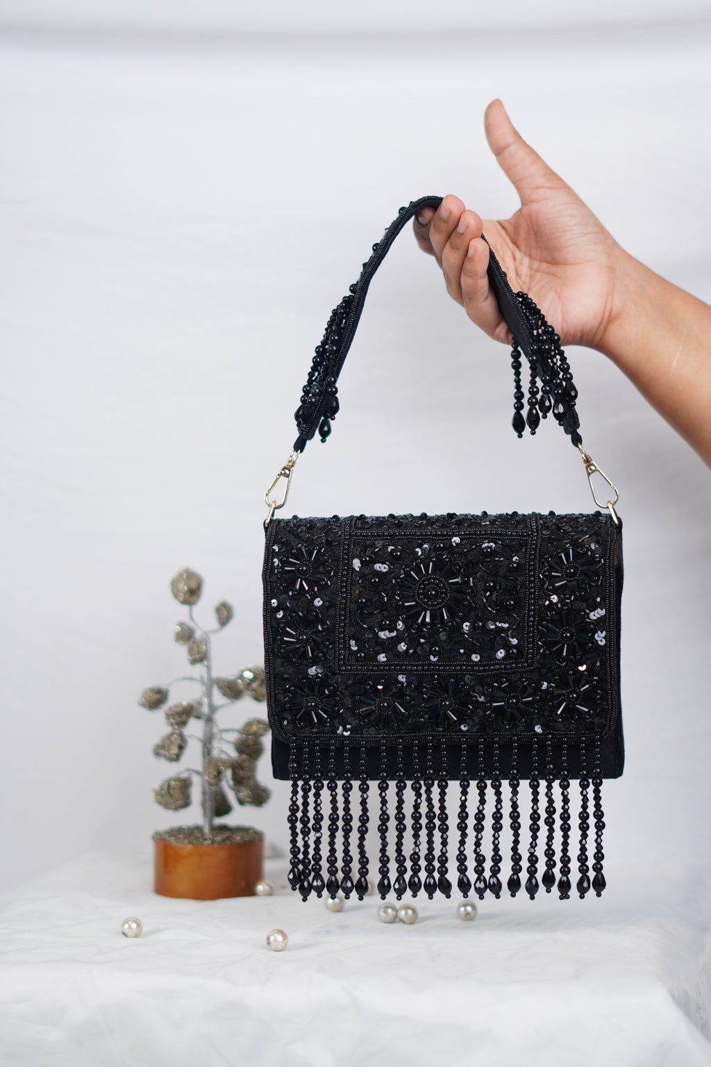 Black Party wear  with beaded tassels