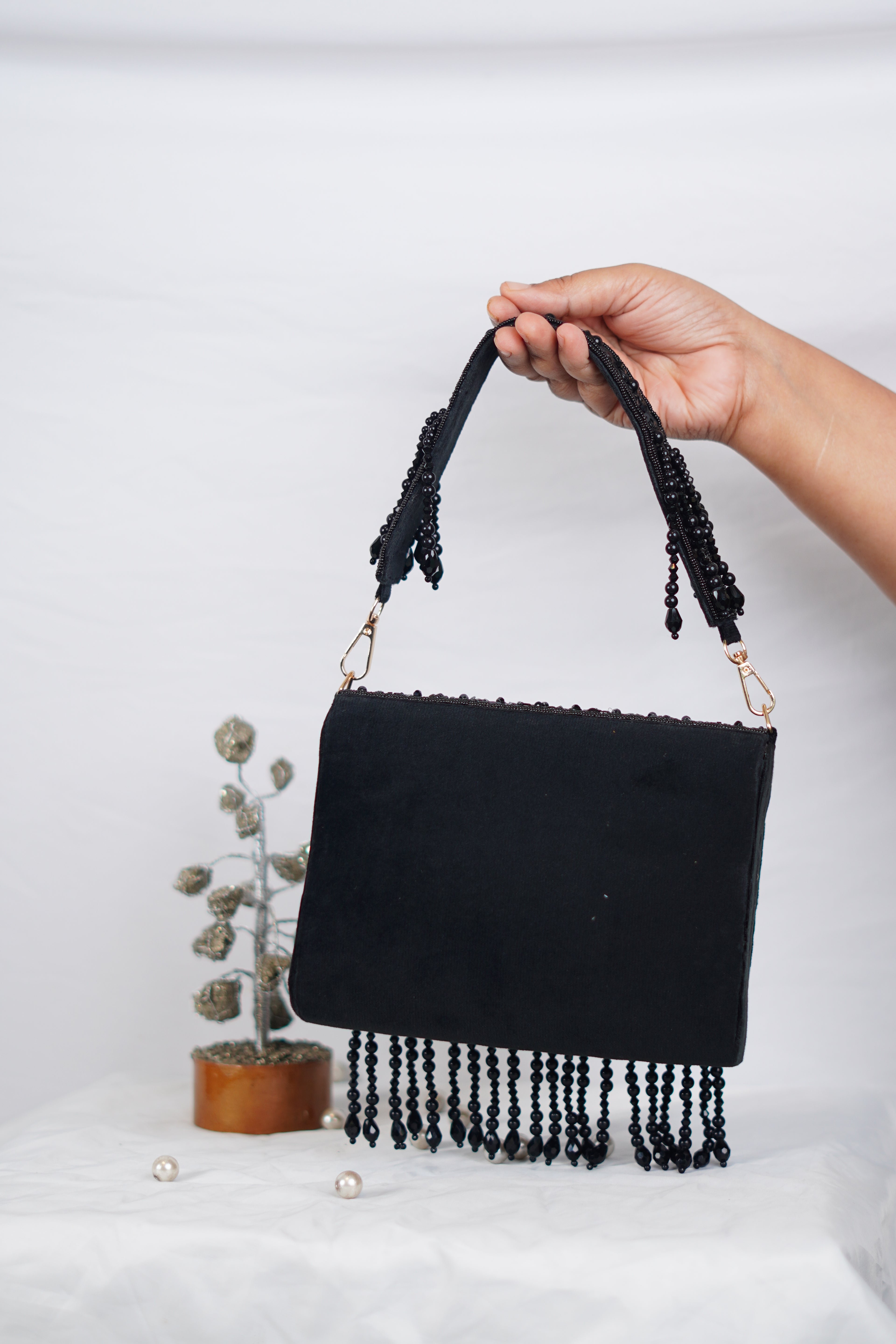 Black Party wear  with beaded tassels