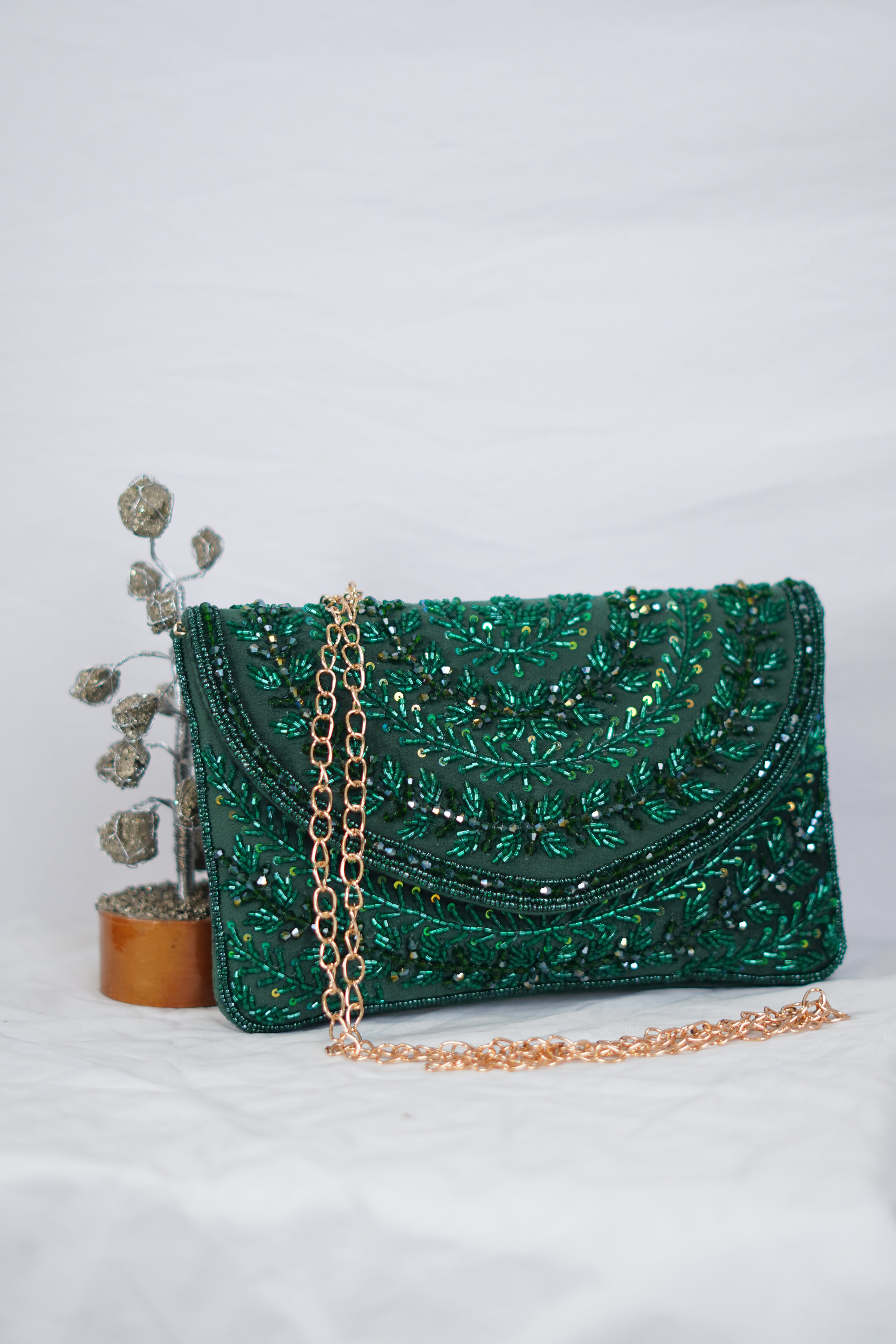 Green Embellished clutch
