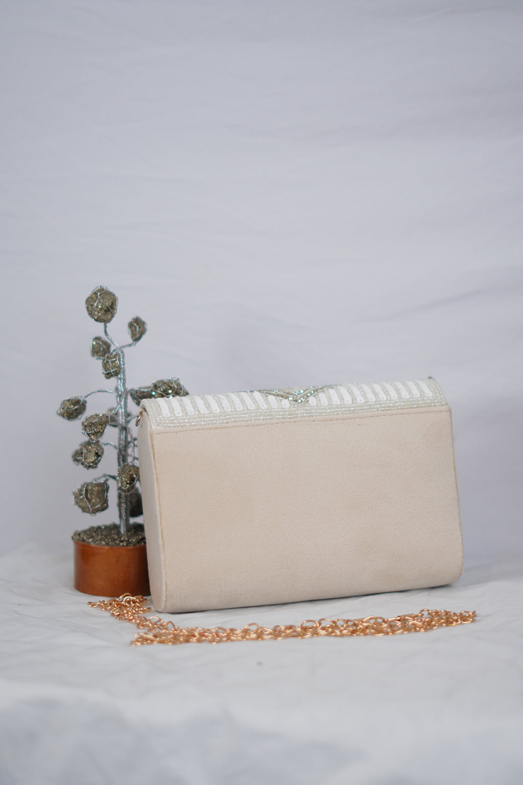 White Beaded clutch with tassels