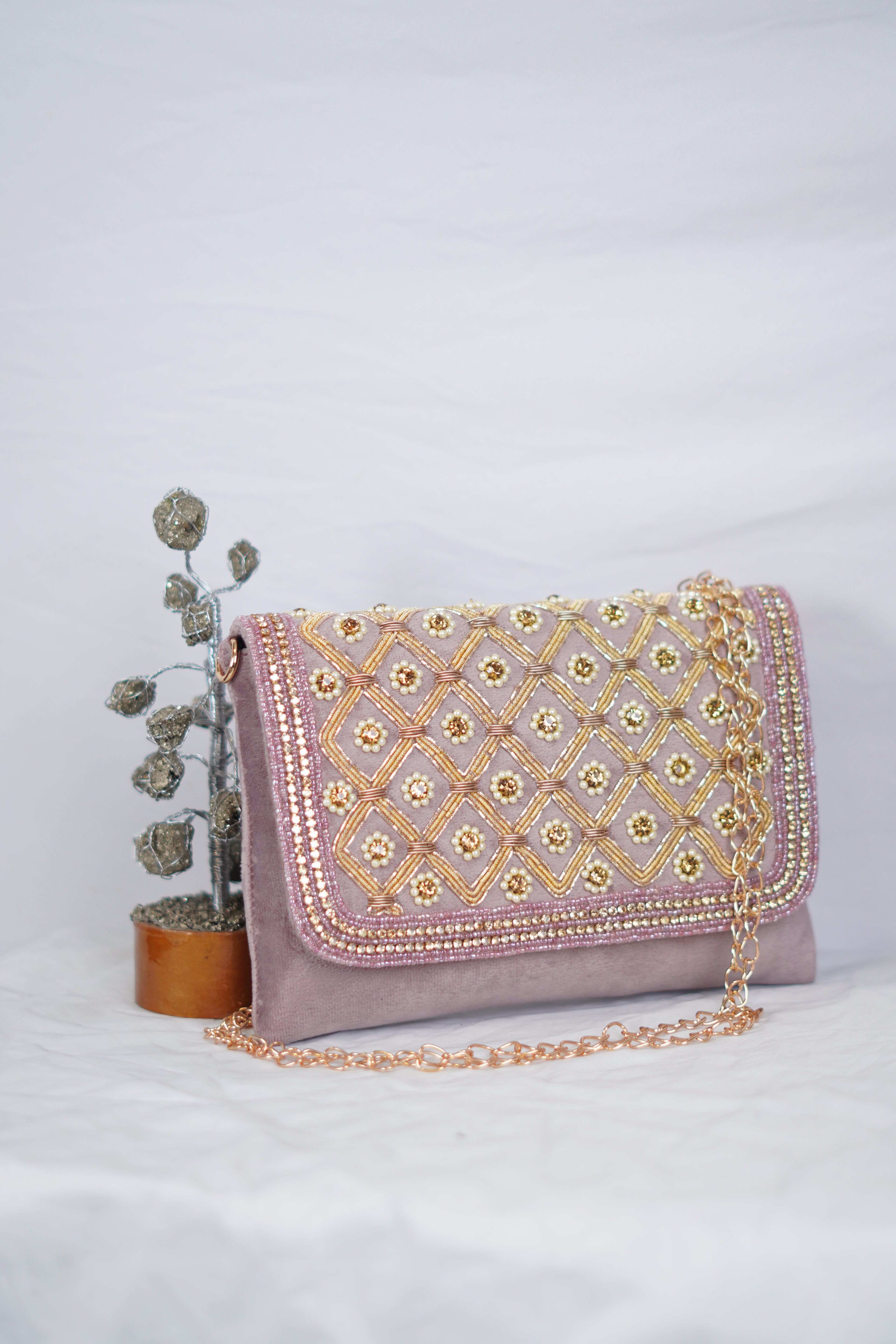 Embellished envelope clutch