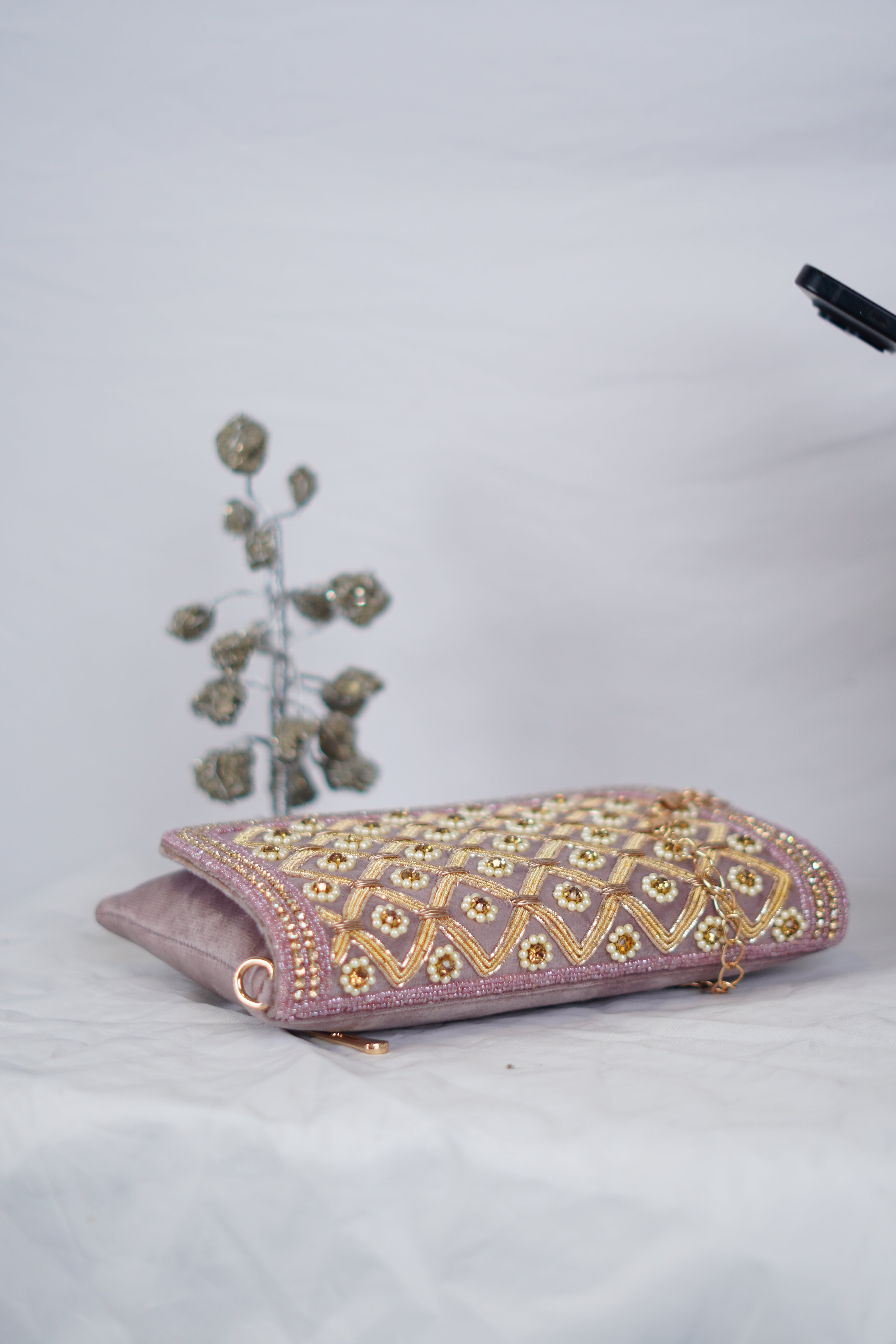 Embellished envelope clutch