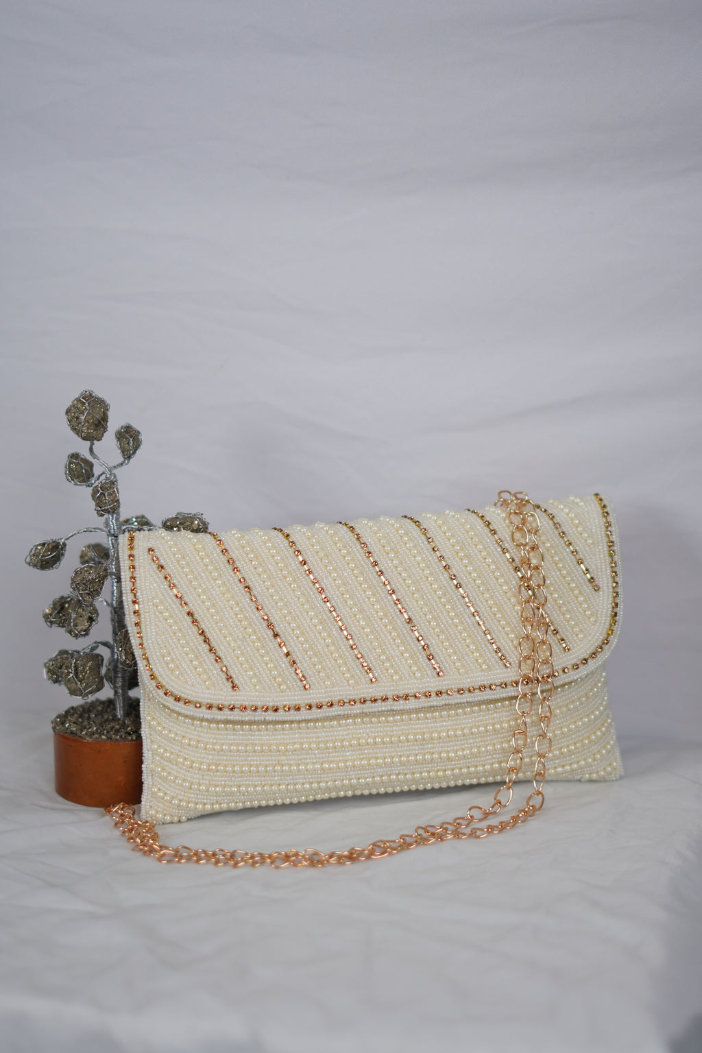 White Beaded envelope clutch