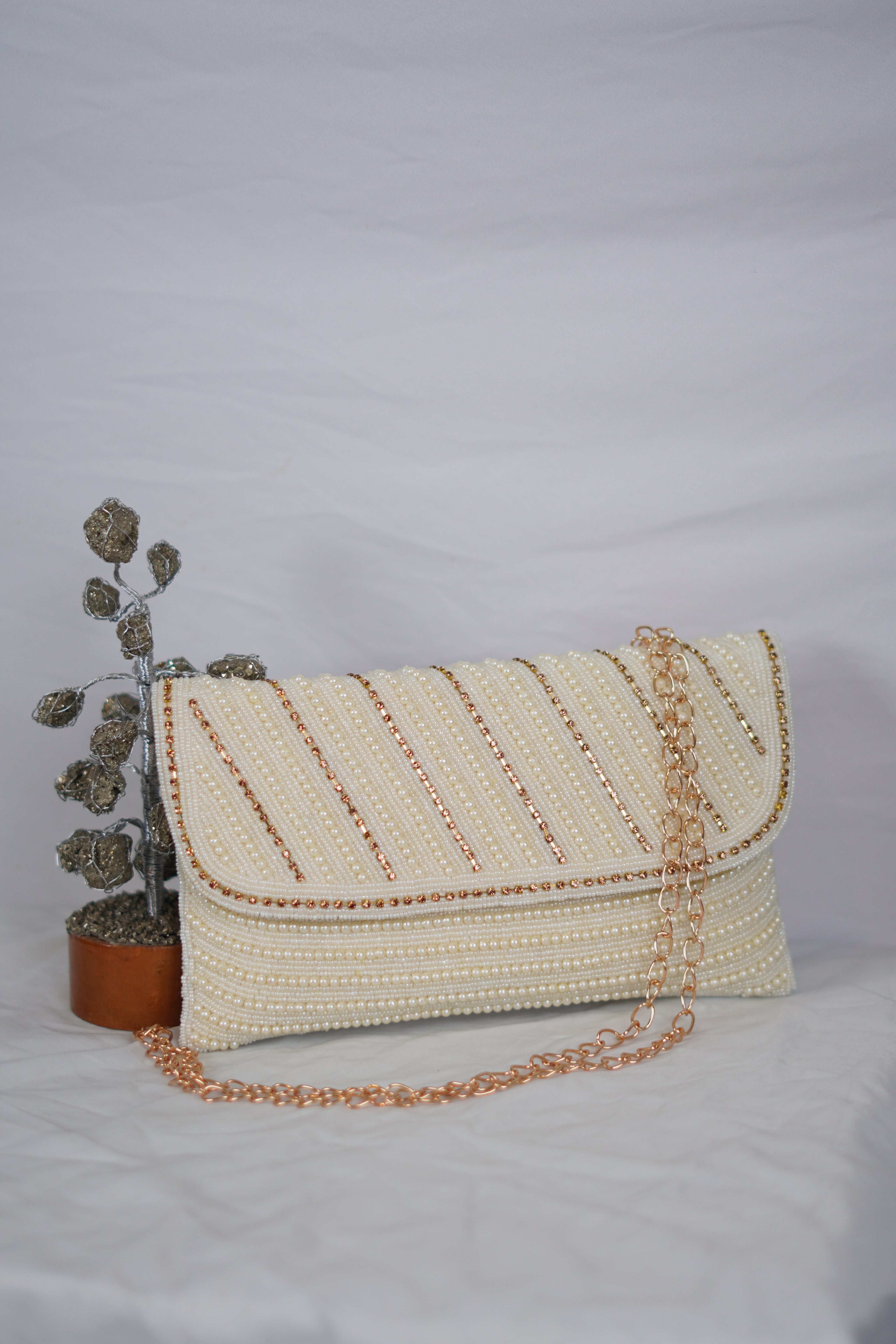 White Beaded envelope clutch