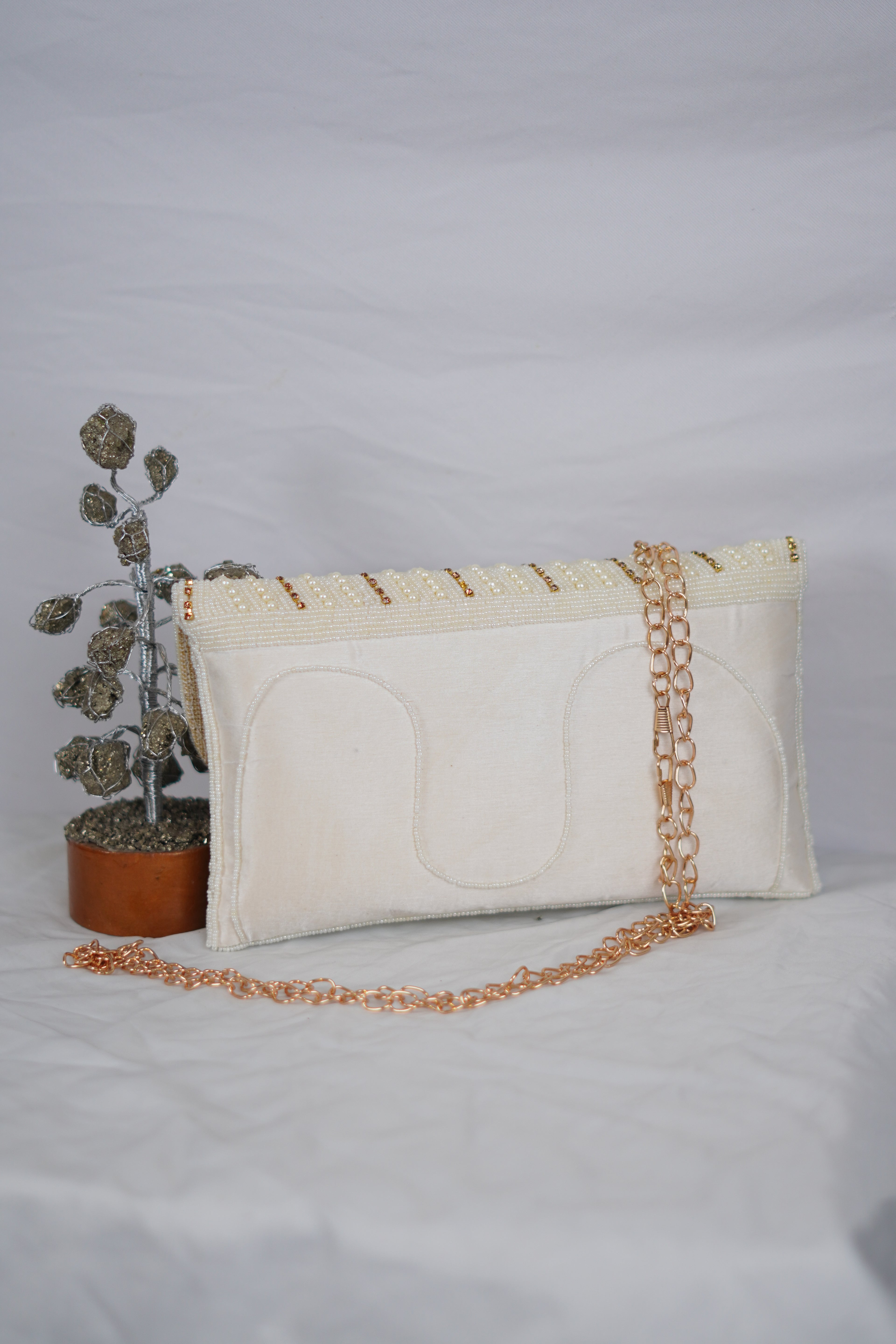 White Beaded envelope clutch