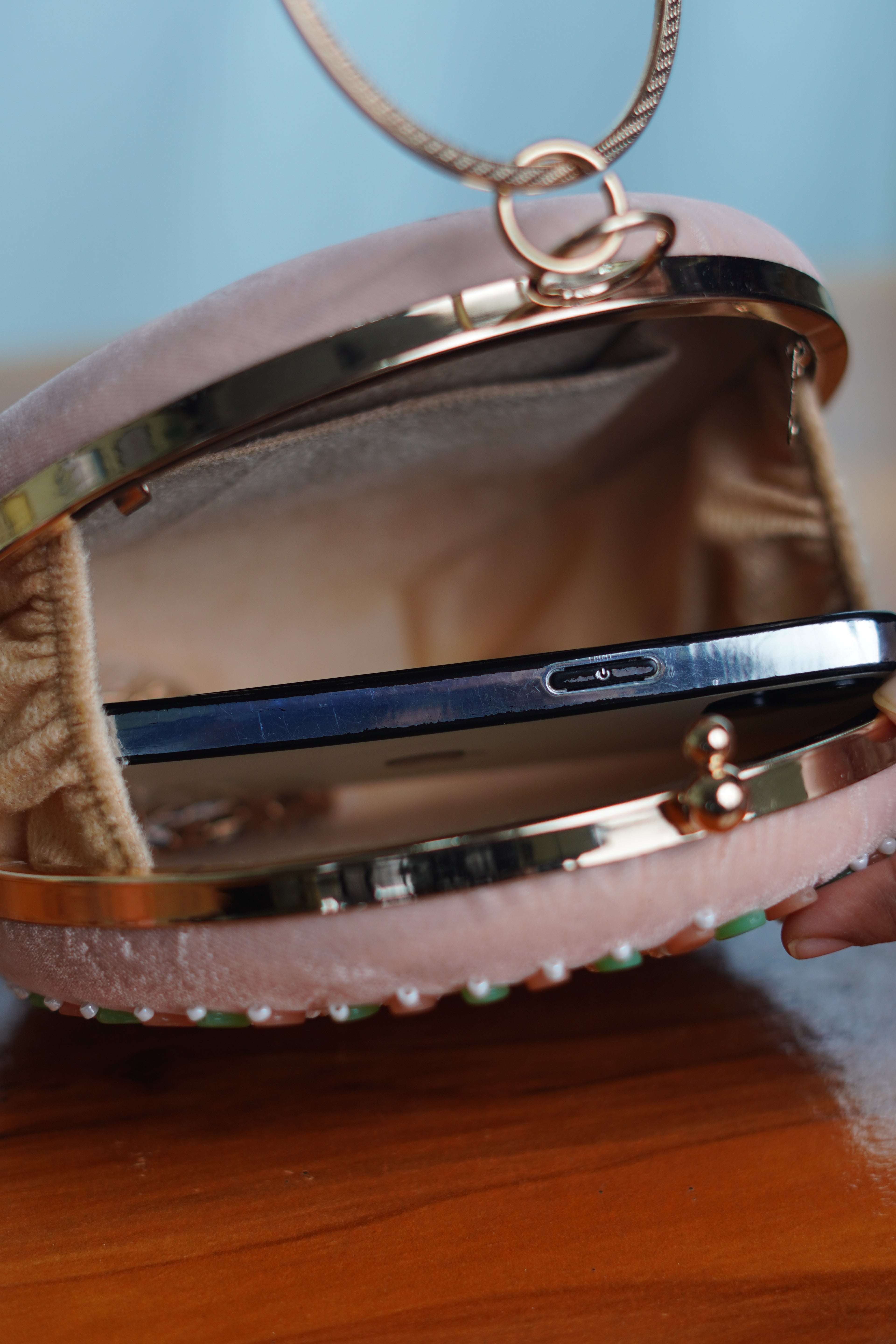 Circular shaped clutch bag , pink