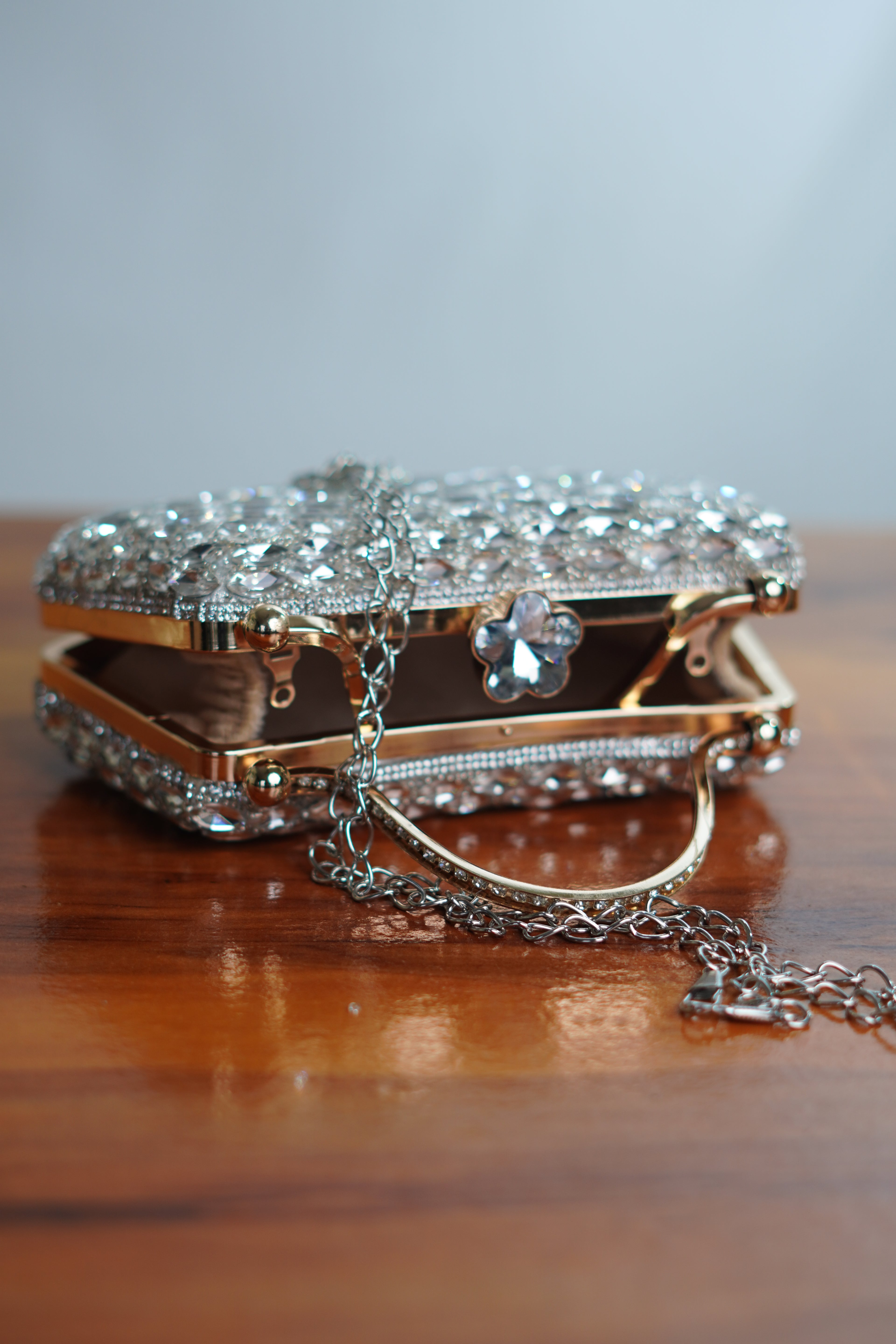 Crystal studed clutch, silver