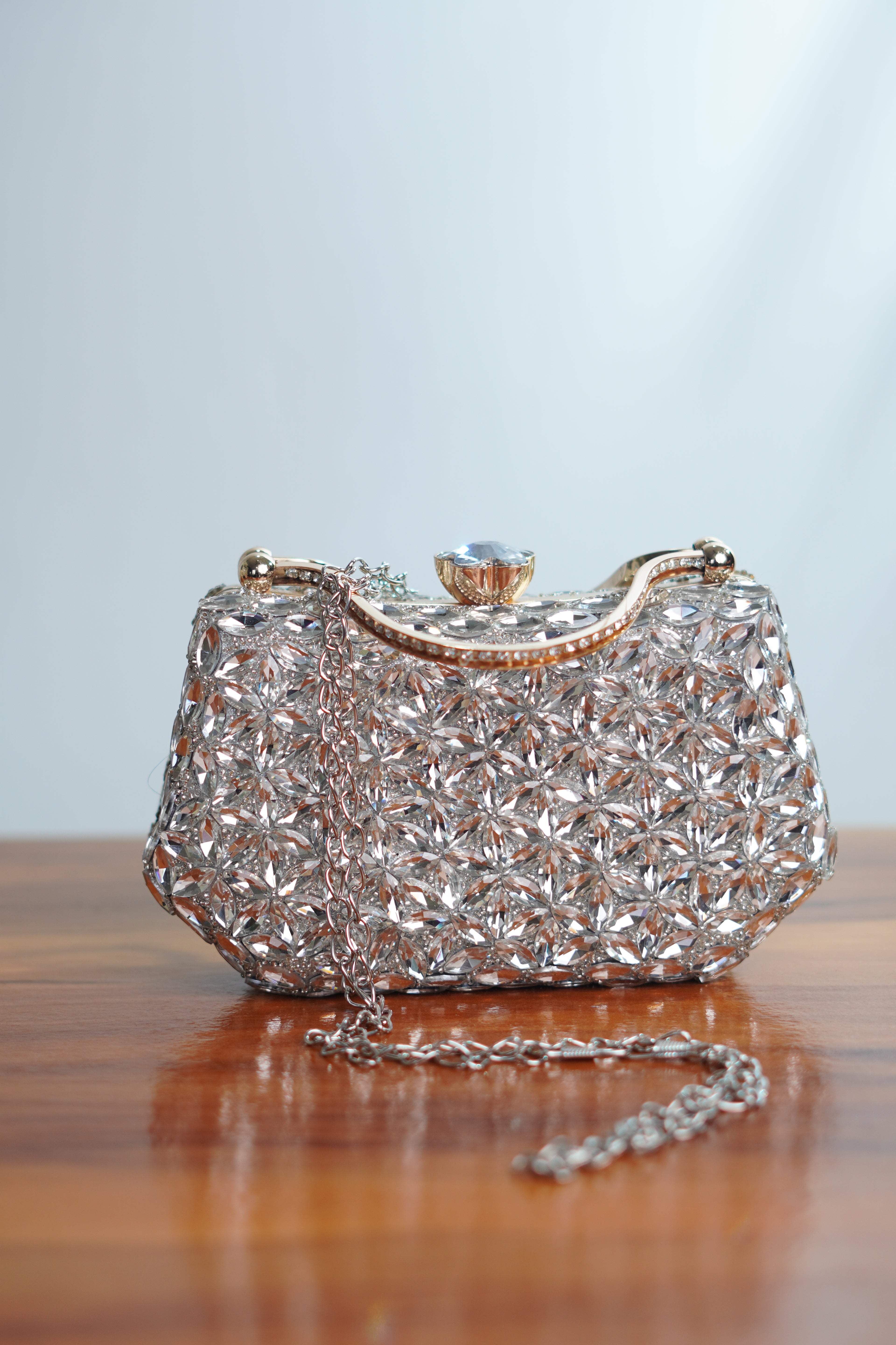Crystal studed clutch, silver