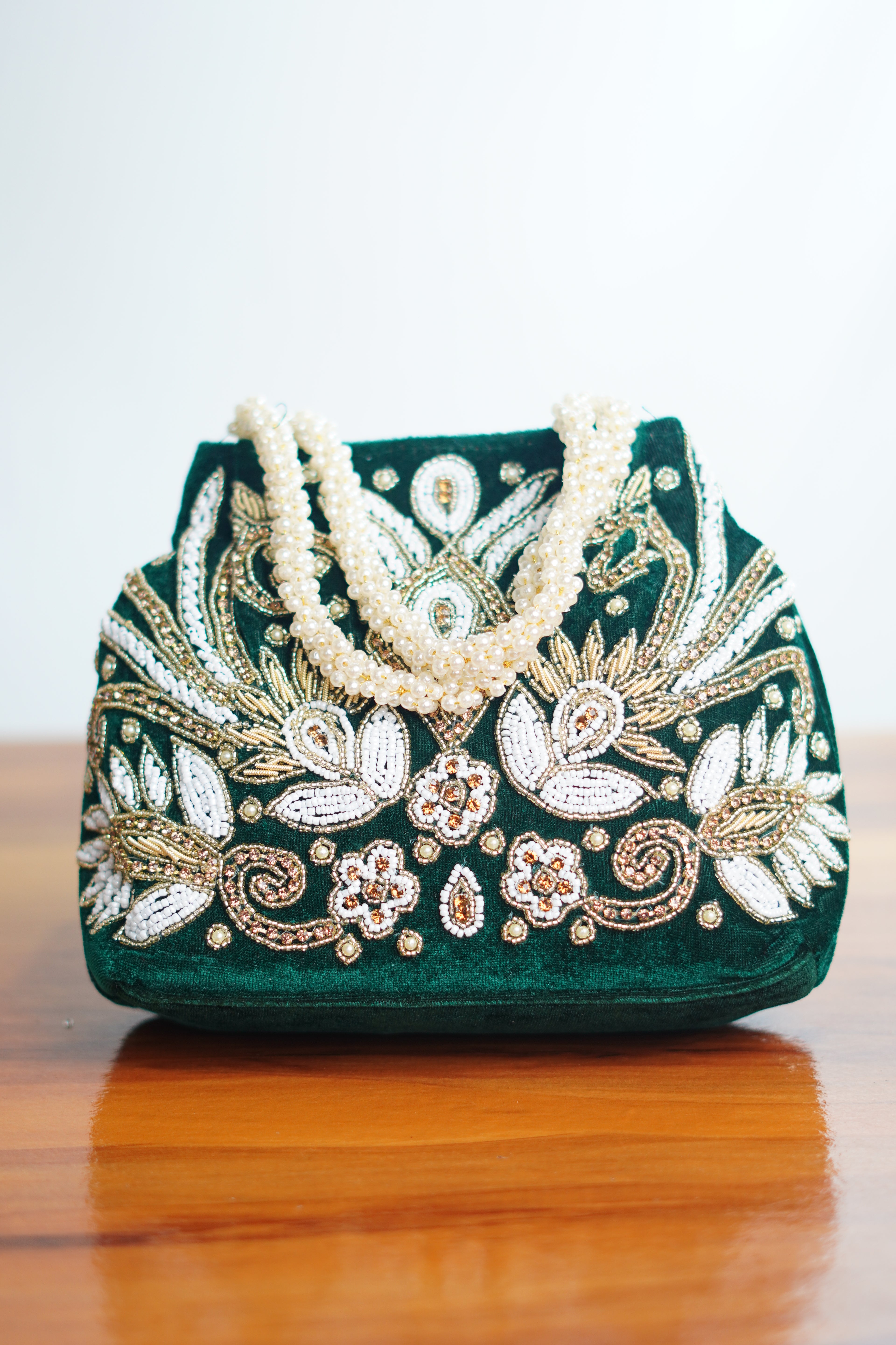 Velvet potli shaped party bags with beads