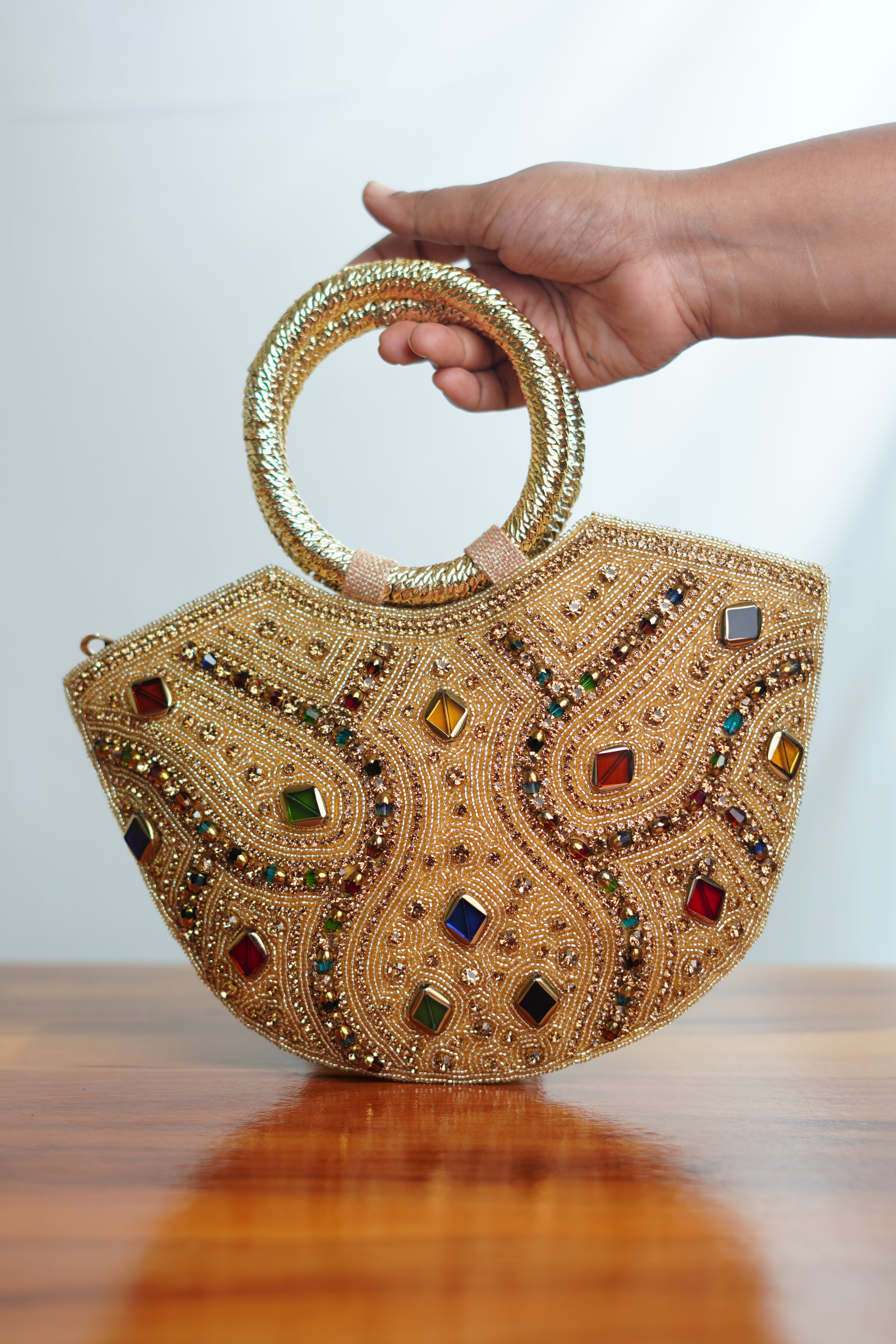 Basket Shaped bag with multicolor studs