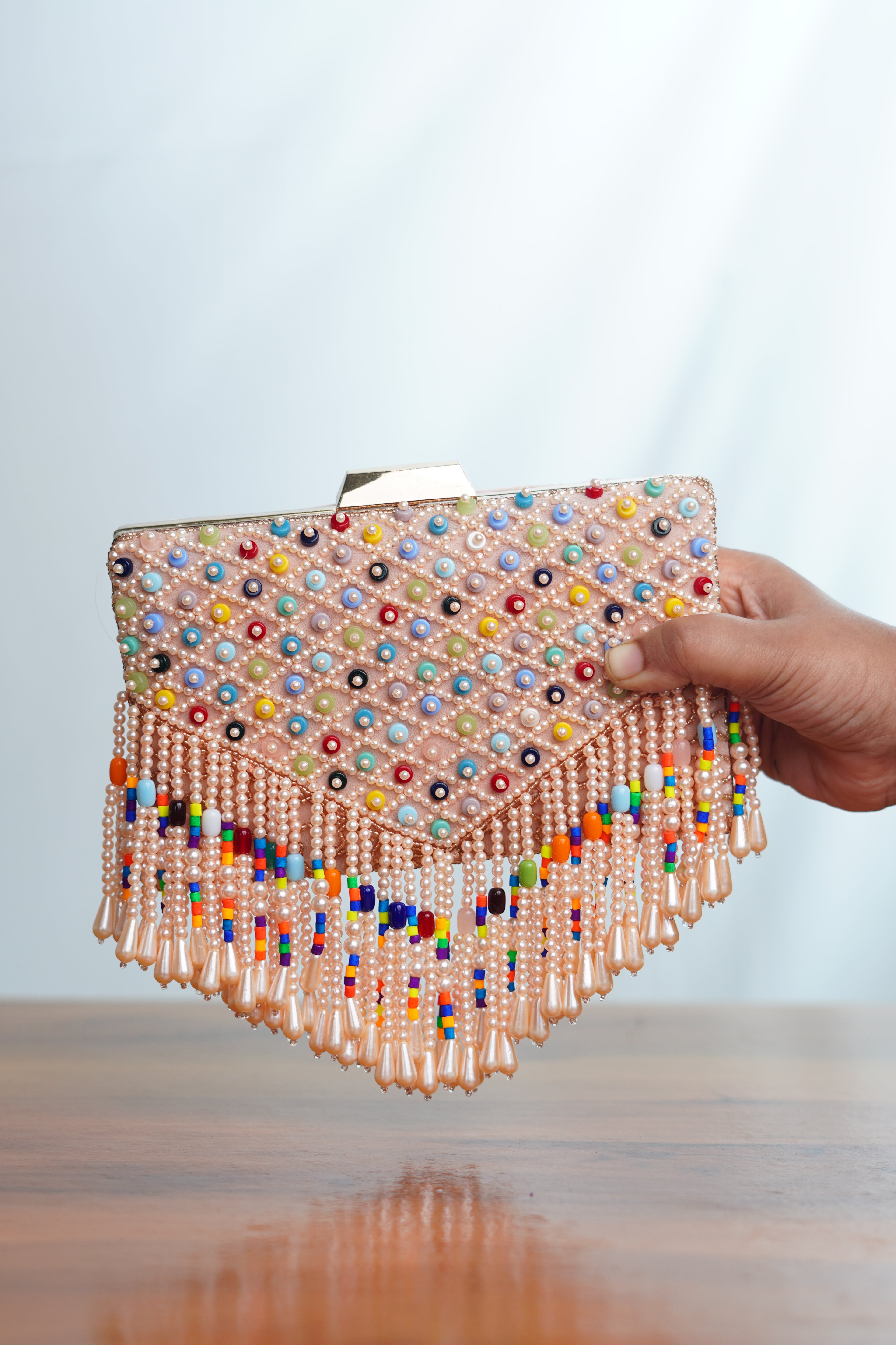 Mutlicolored beaded clutch ,
