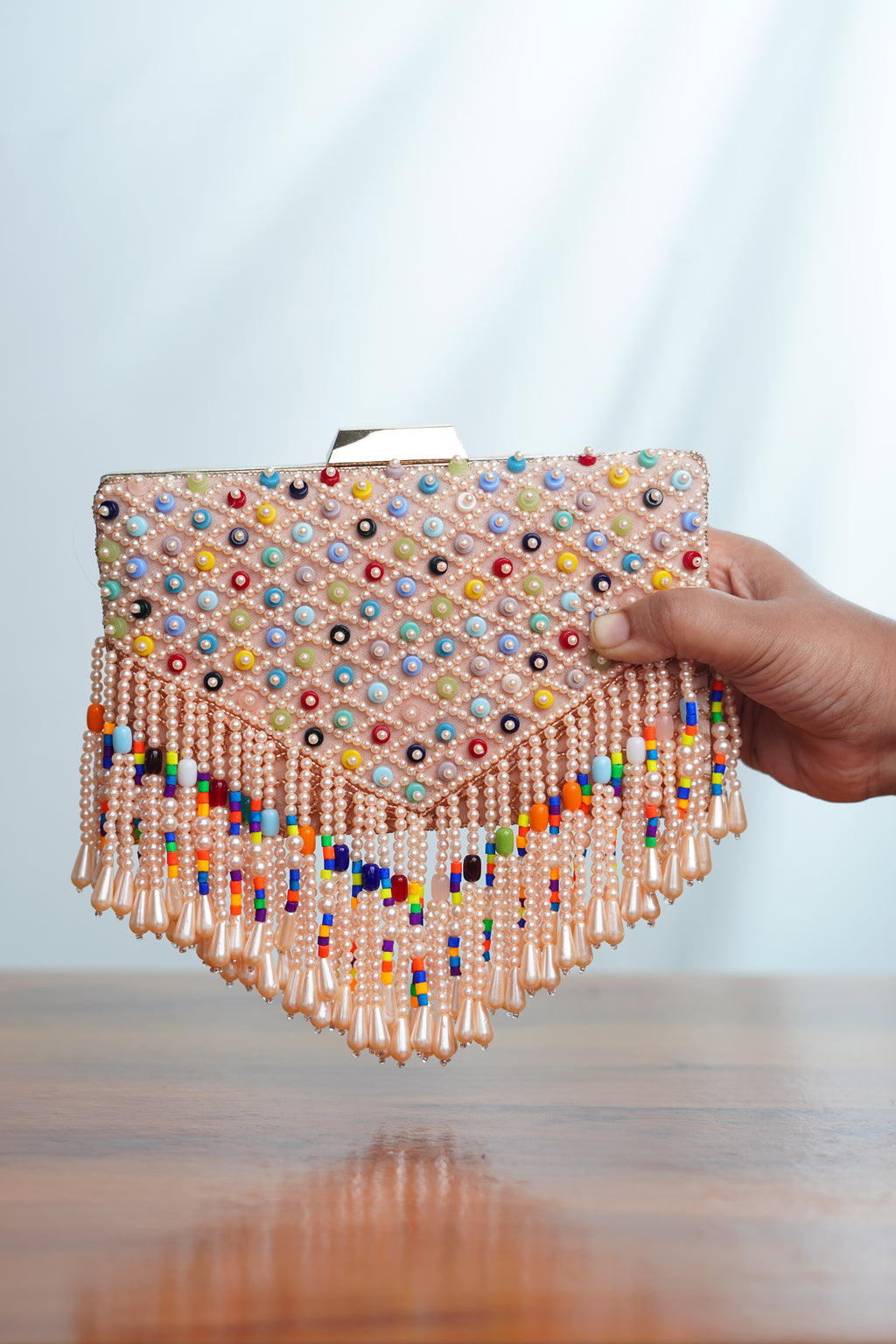 Mutlicolored beaded clutch ,