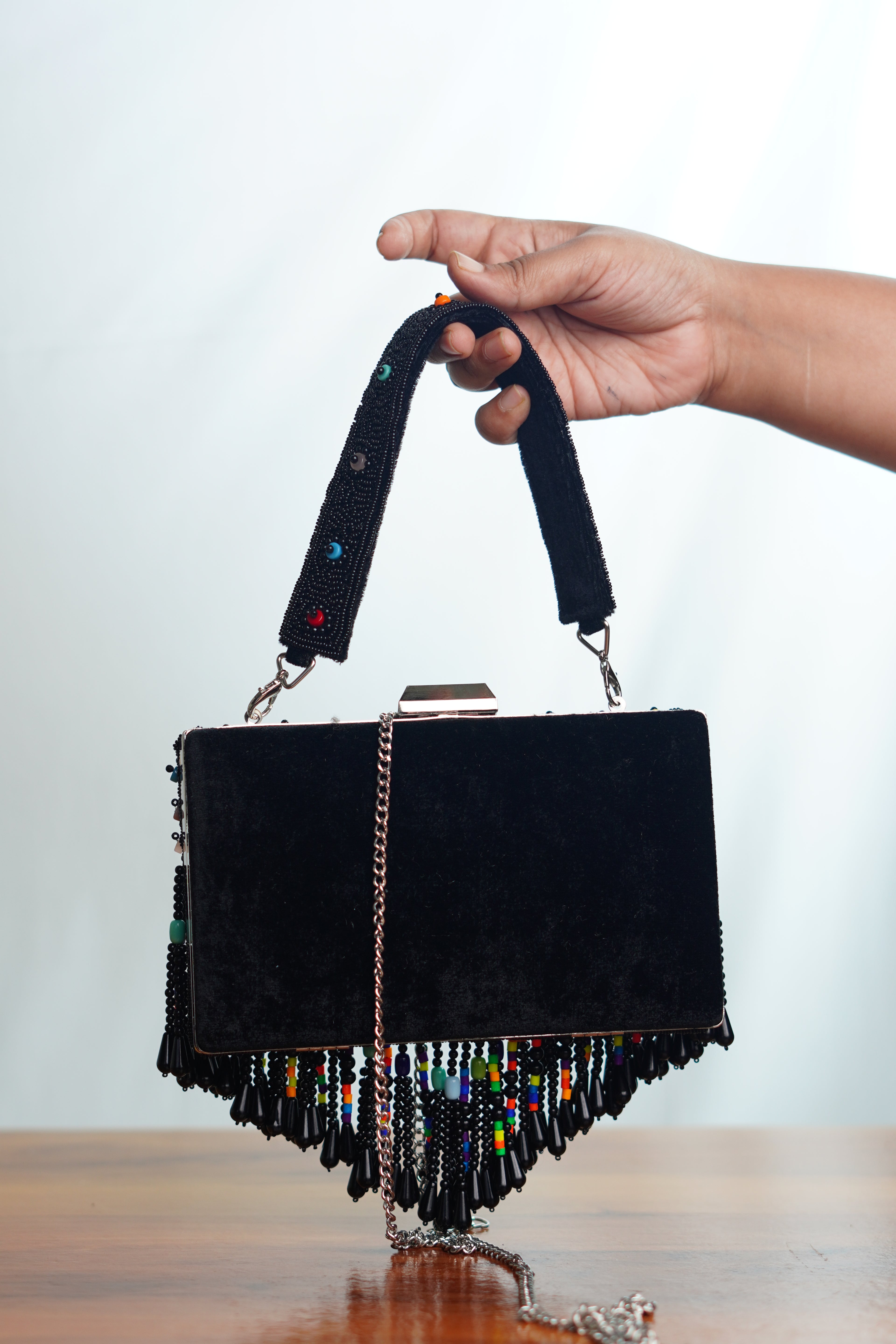 Mutlicolored beaded clutch , black