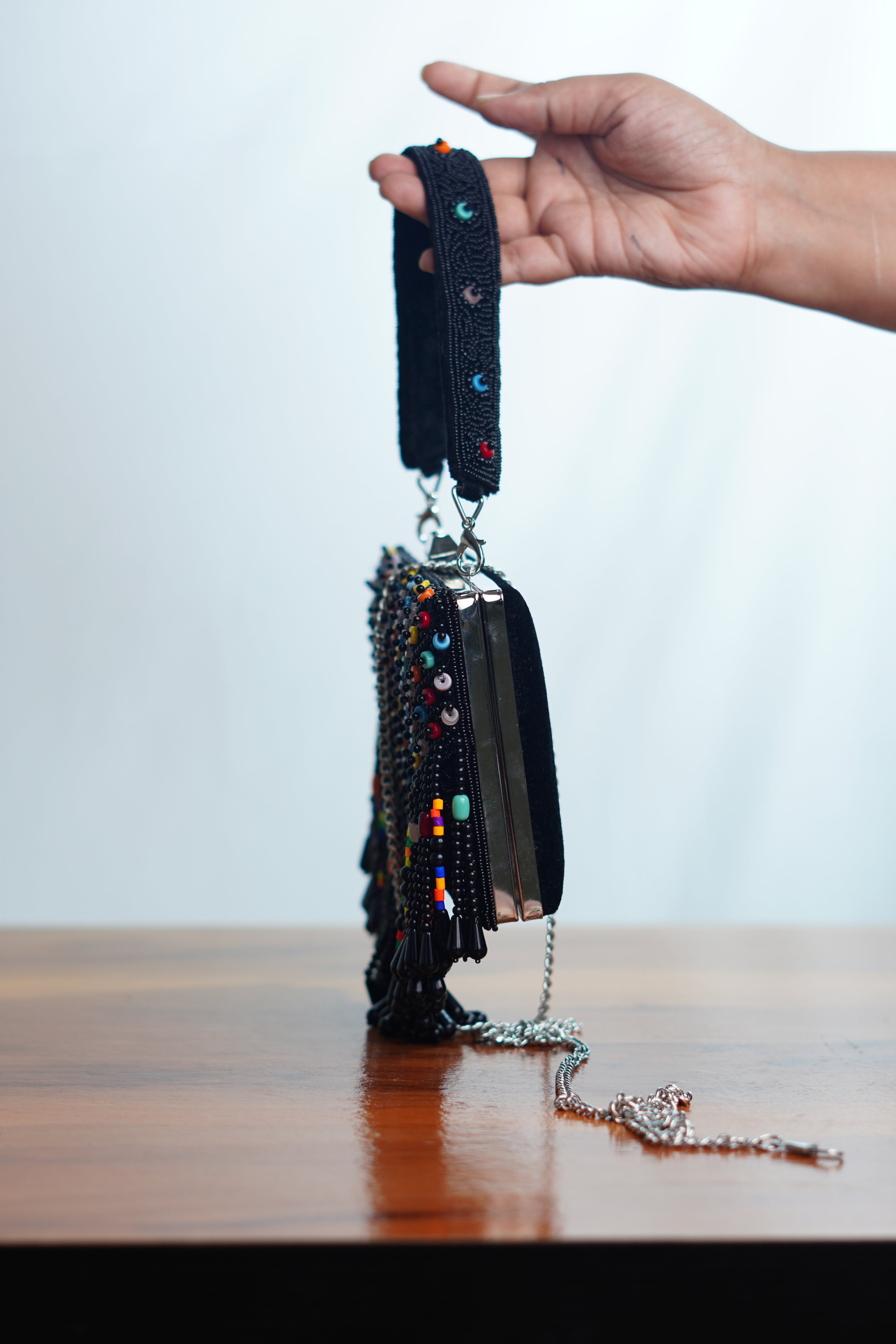 Mutlicolored beaded clutch , black