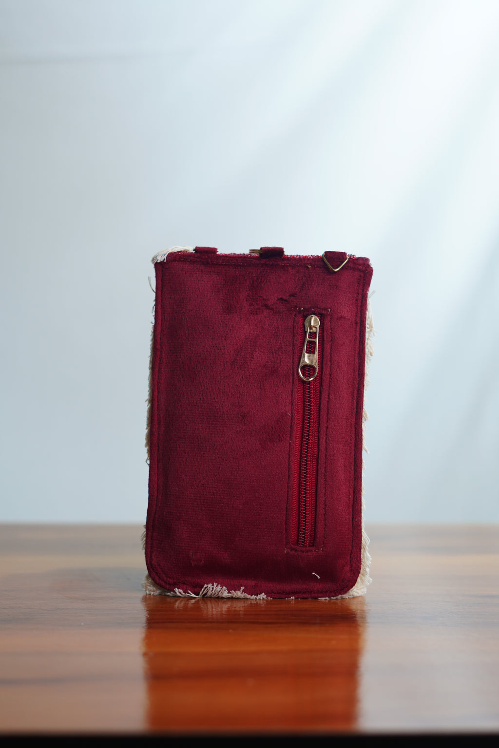 Saree clip mobile pouch with tassels, maroon