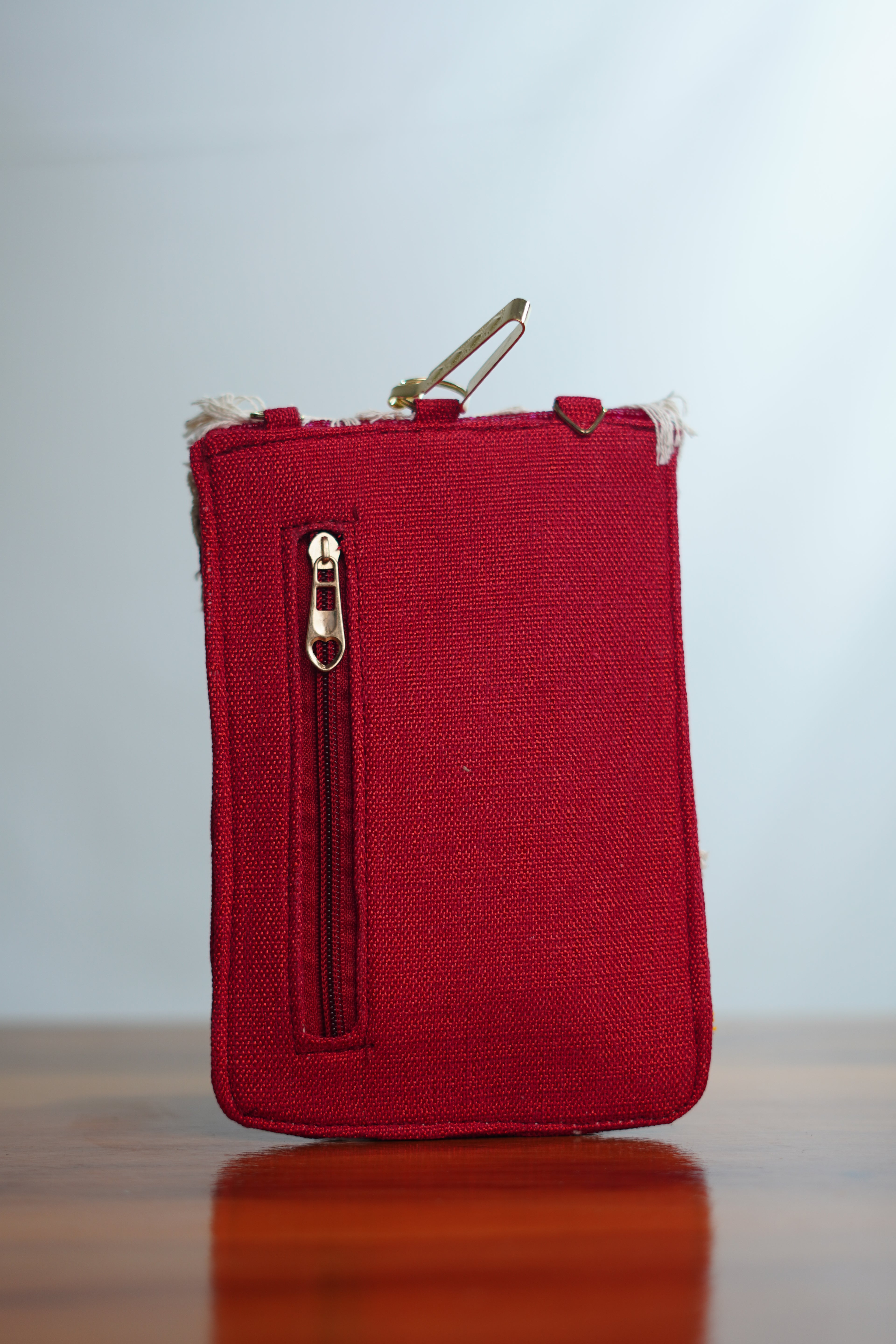 Shell work Saree clip mobile pouch with tassels, pink