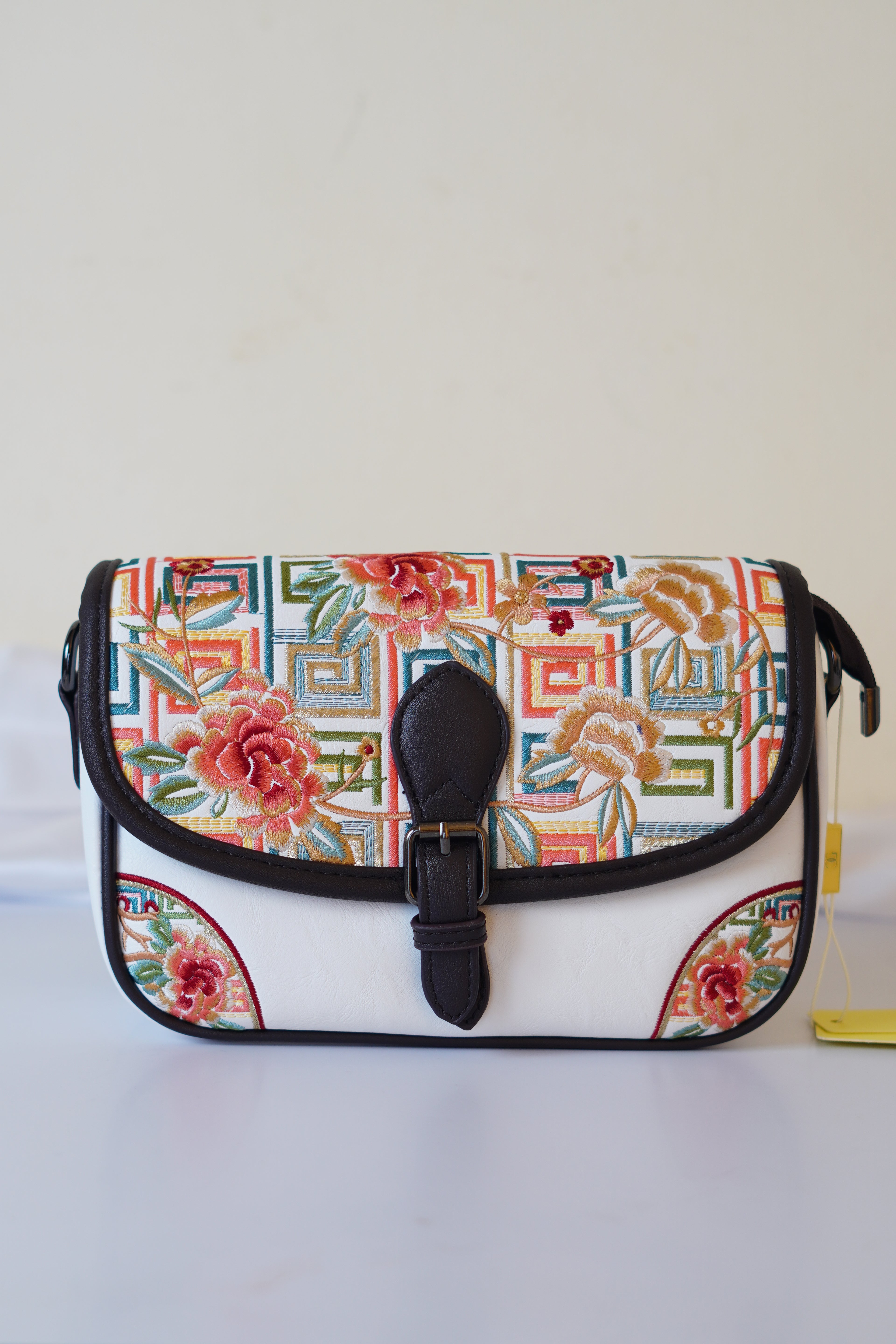 Embroidered Sling bag, White