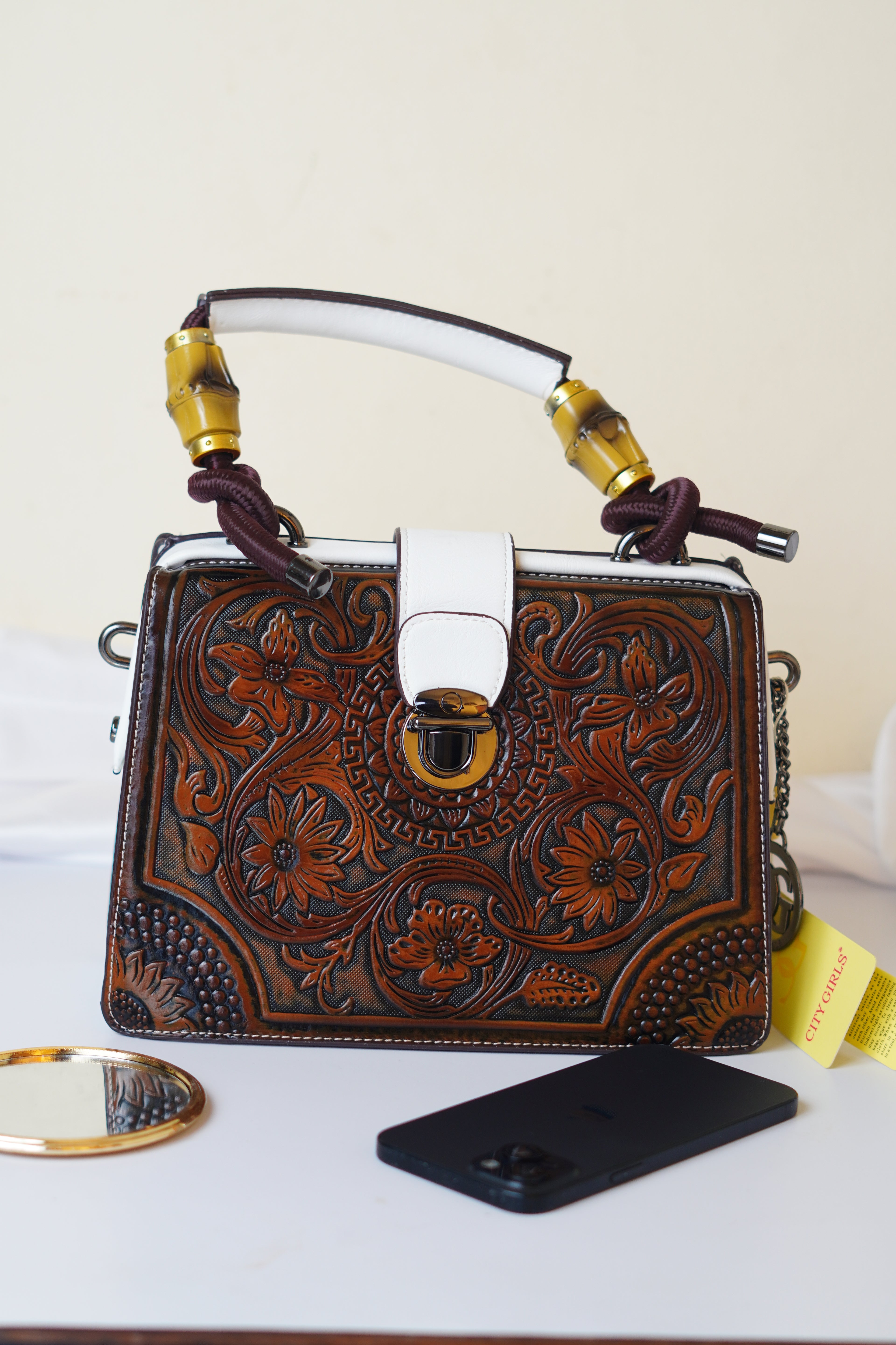 Brown & white Satchel