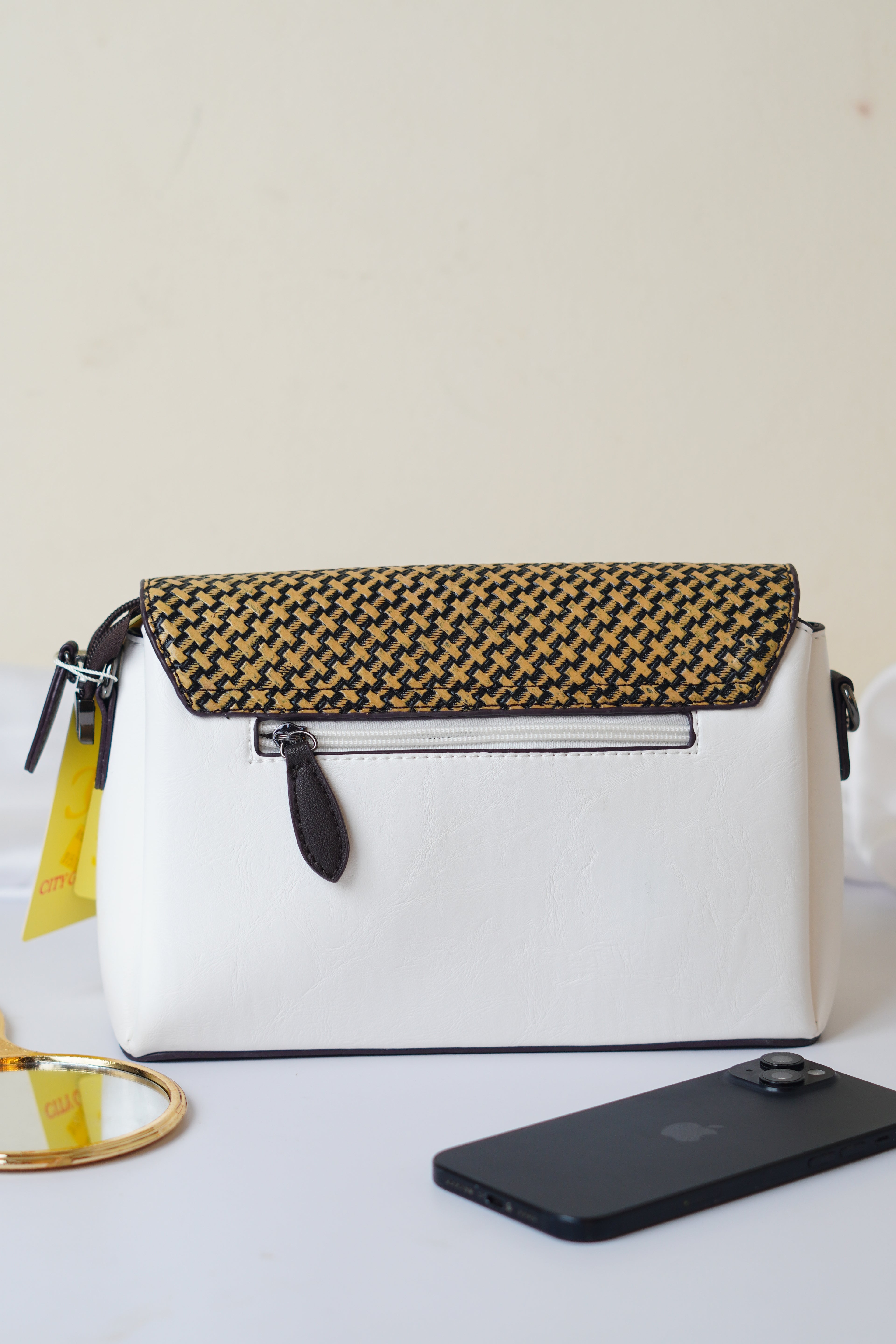White & brown sling bag