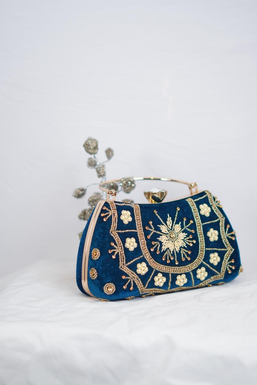 Green zardosi work clutch