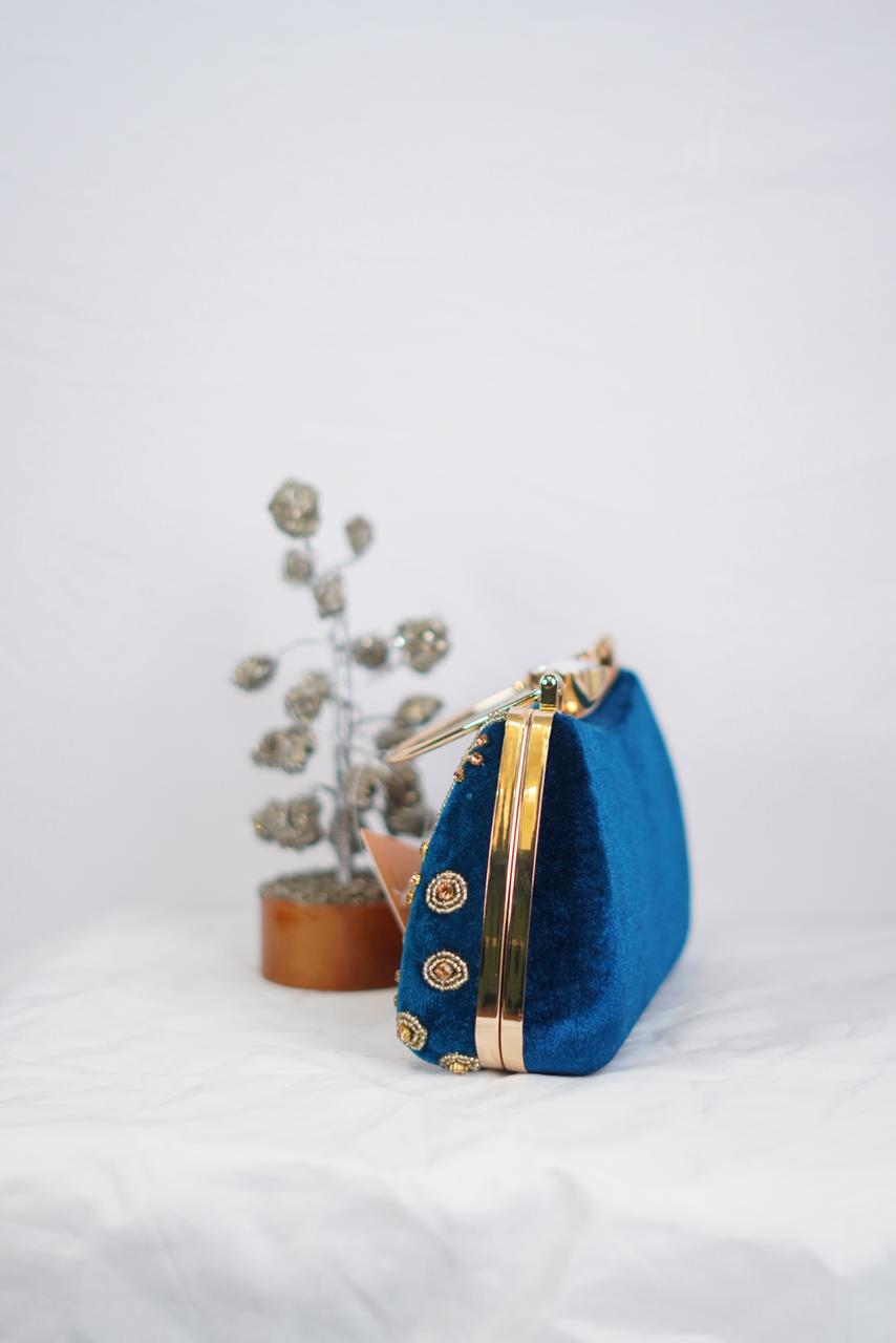 Green zardosi work clutch