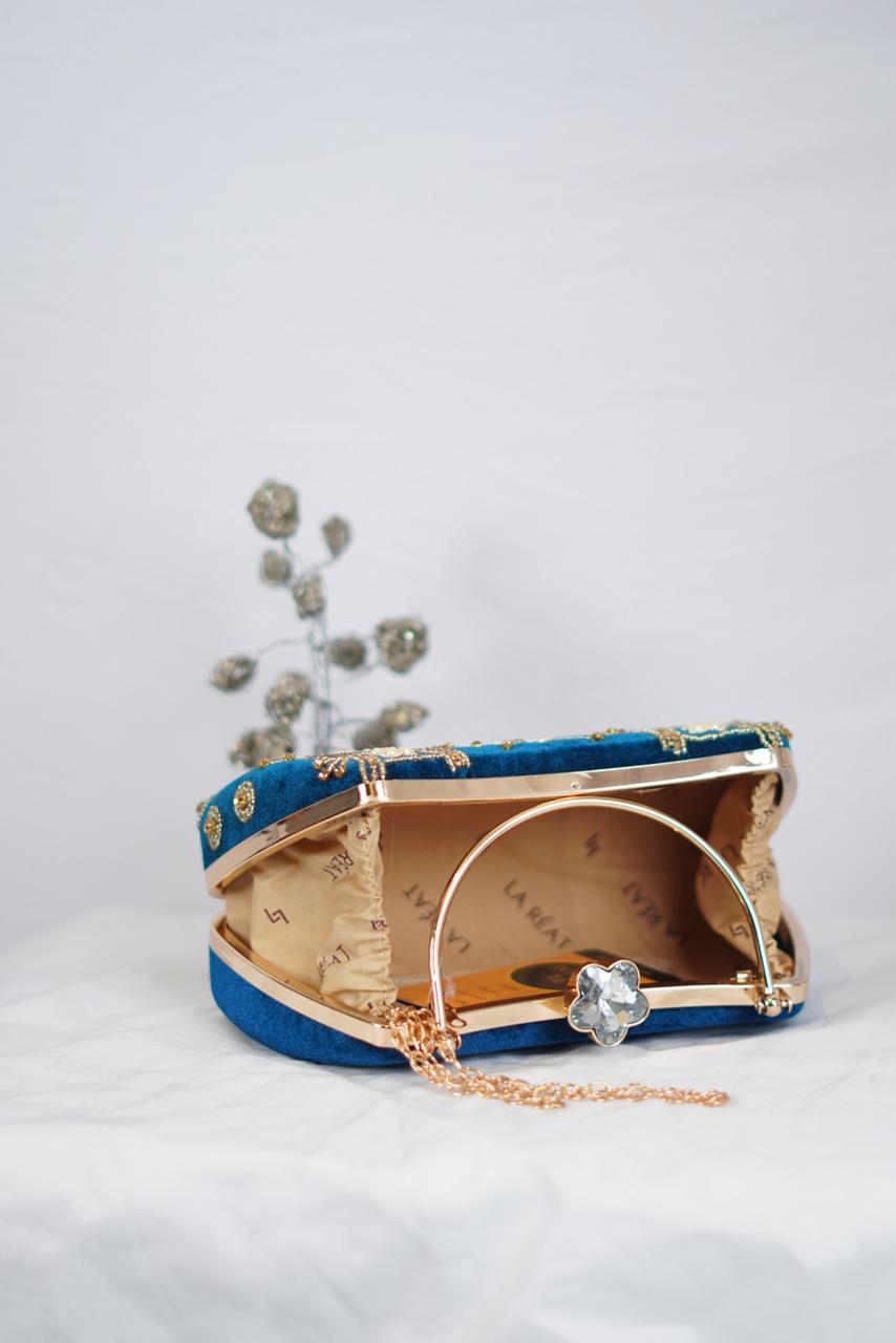 Green zardosi work clutch